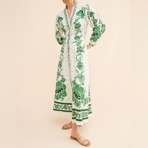 Farm Rio Forest Soul Floral Green and Off White Maxi Dress Size XS